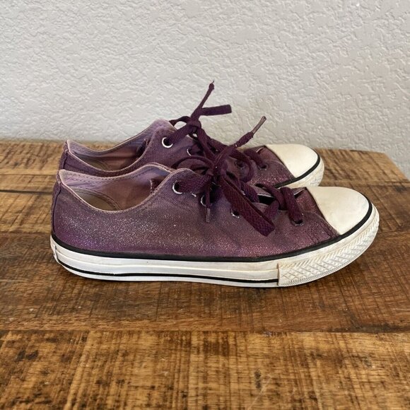 Converse All Star girls Junior Size 3 Low Top Purple Glitter Shoes Double Tongue - Picture 5 of 10